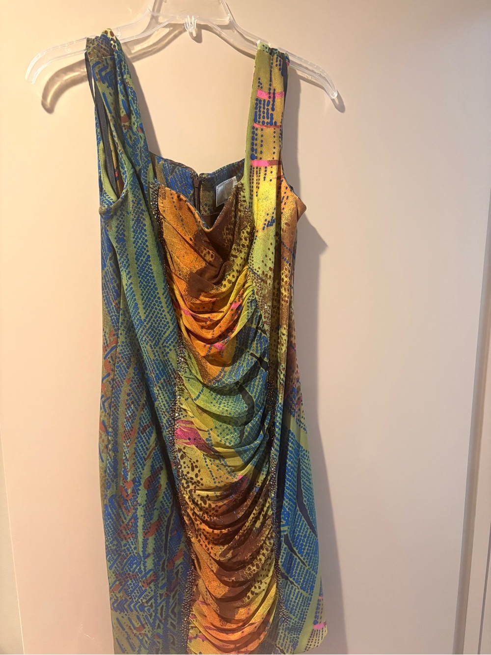 Roberto Cavalli Blue Green Yellow Ruched Midi Dress comes with a matching coat
